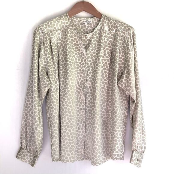 Oscar de la Renta collectibles long sleeve blouse beige and cream patten size 12 - Picture 1 of 9